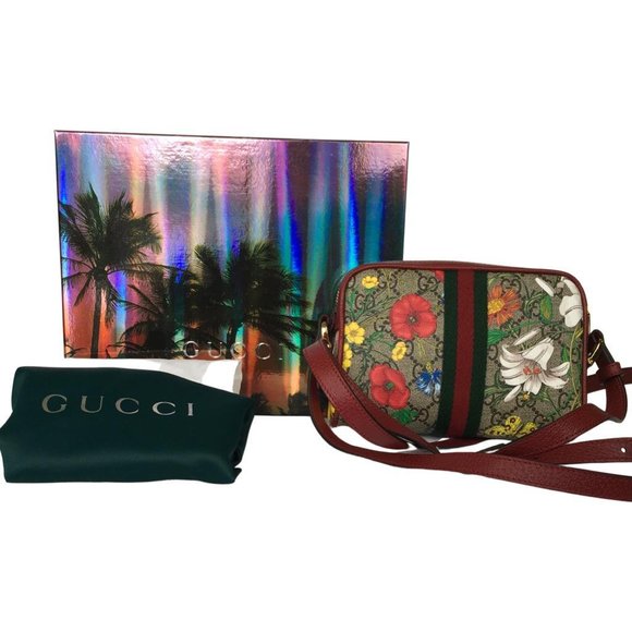 GUCCI Ophidia GG Flora Crossbody Bag Monogram Print Green & Red Web DM20 - Picture 4 of 7